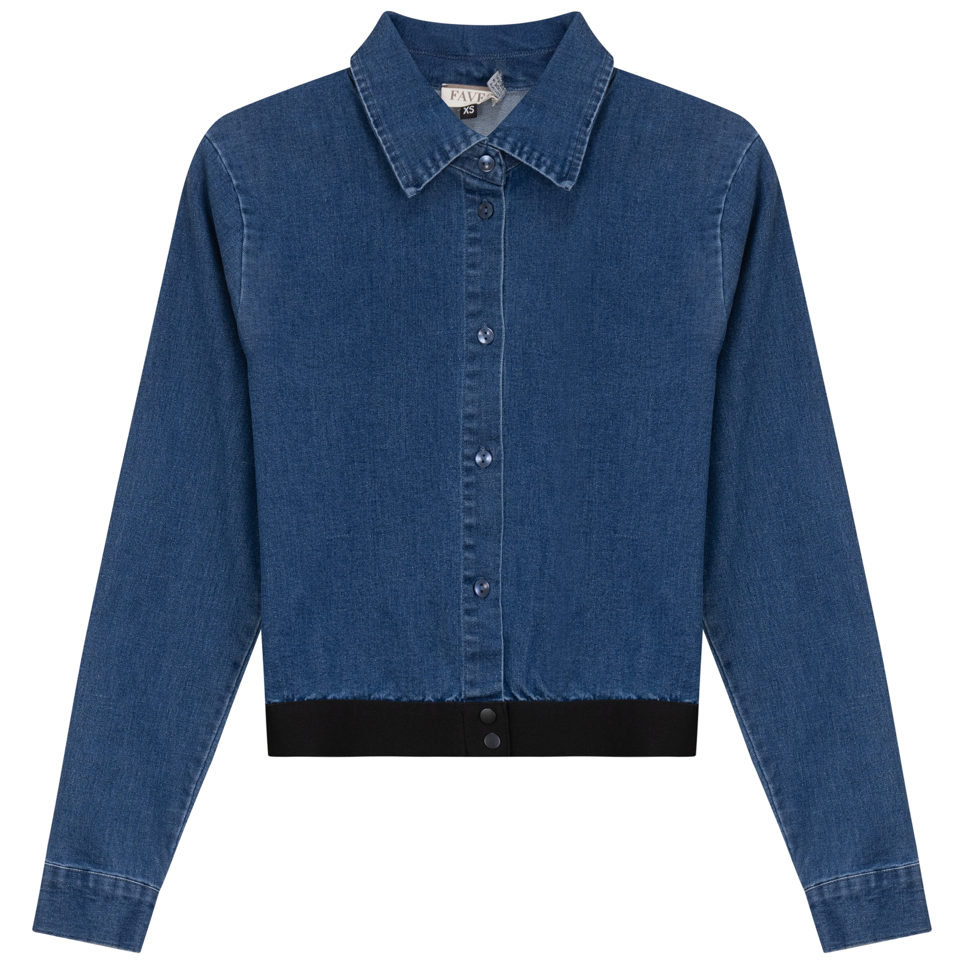 Cropped Denim Elastic Shirt Dark Denim