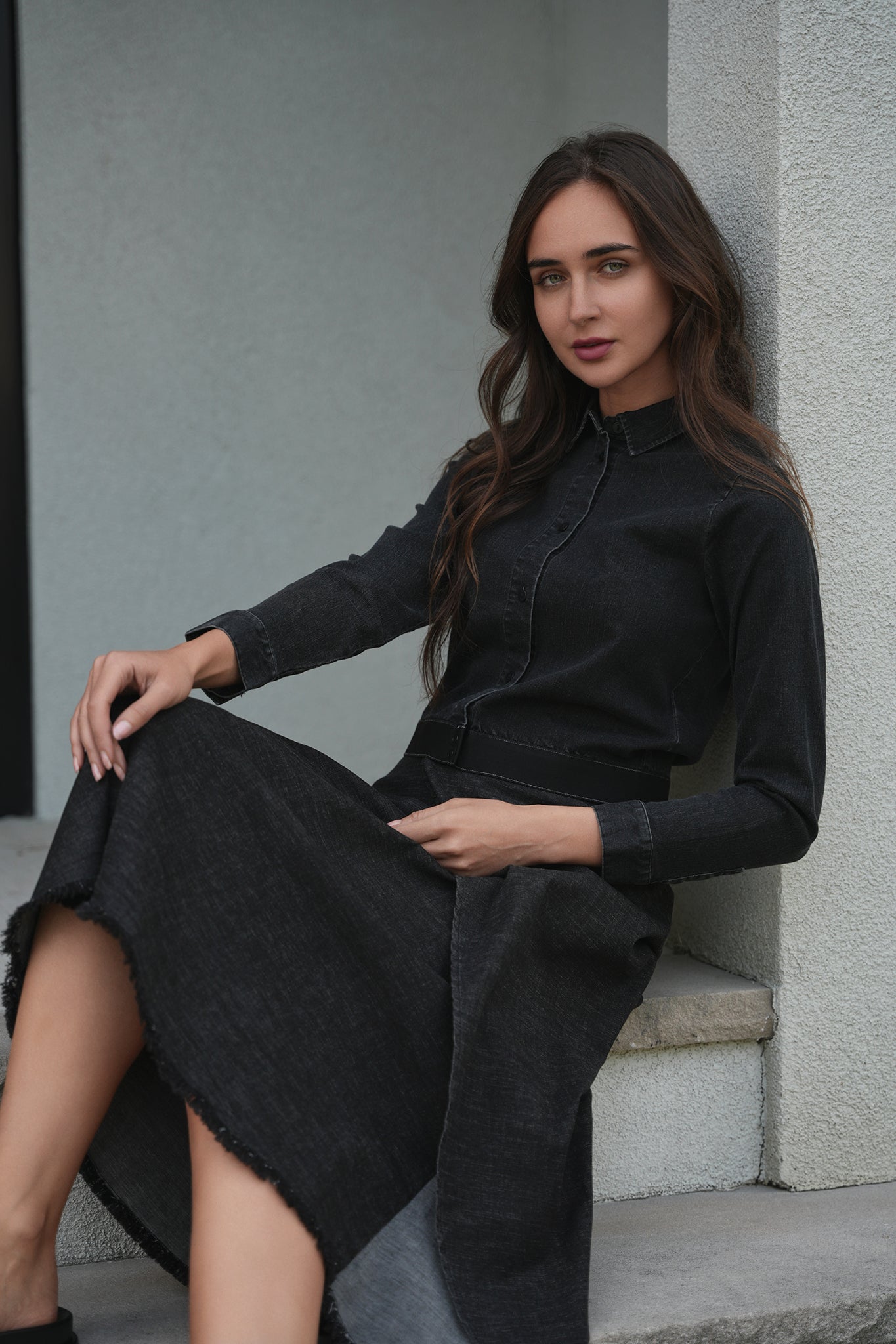 Cropped Denim Elastic Shirt