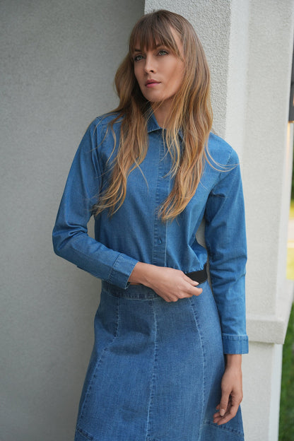 Cropped Denim Elastic Shirt