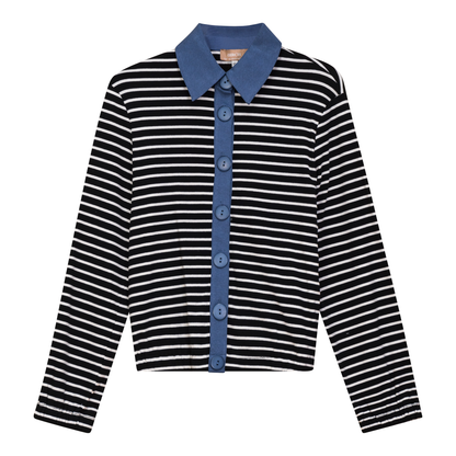 Striped Button Down Cardigan Black White