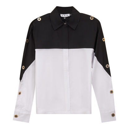Dolman 2 Tone Button Shirt White Black