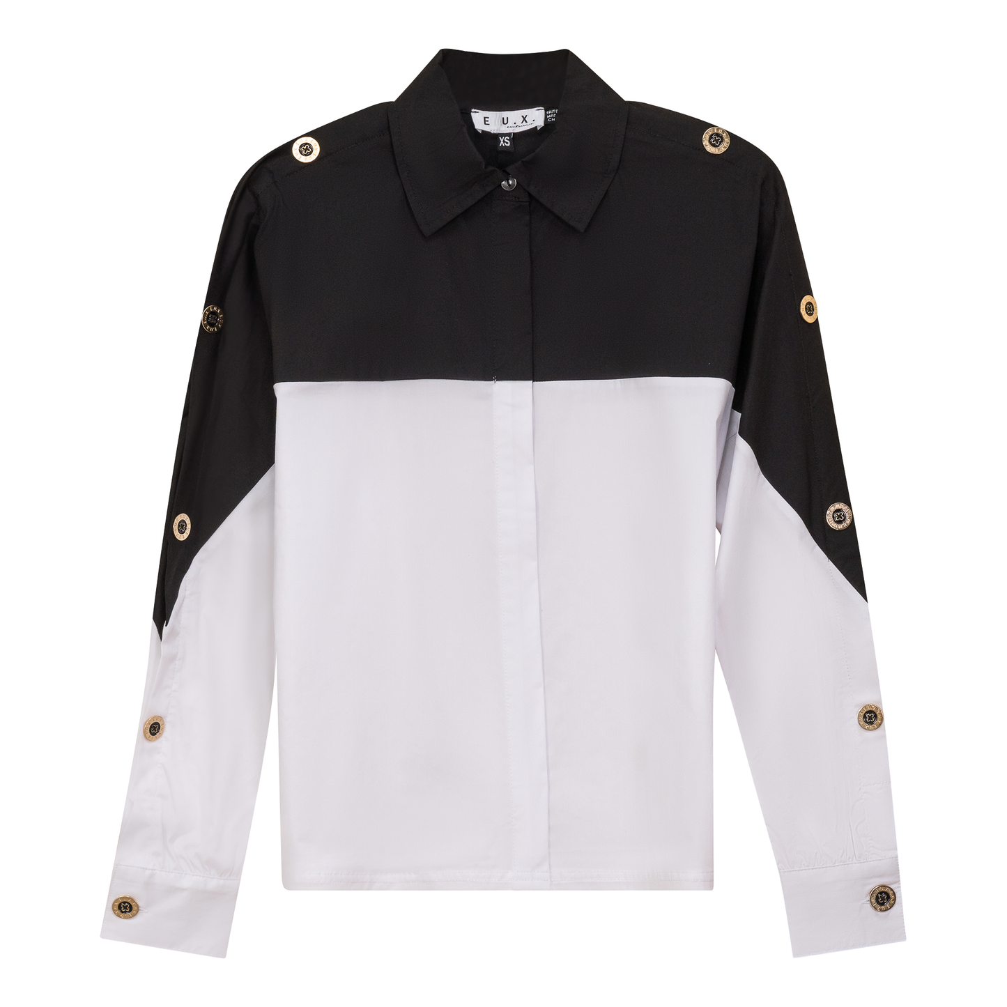Dolman 2 Tone Button Shirt White Black