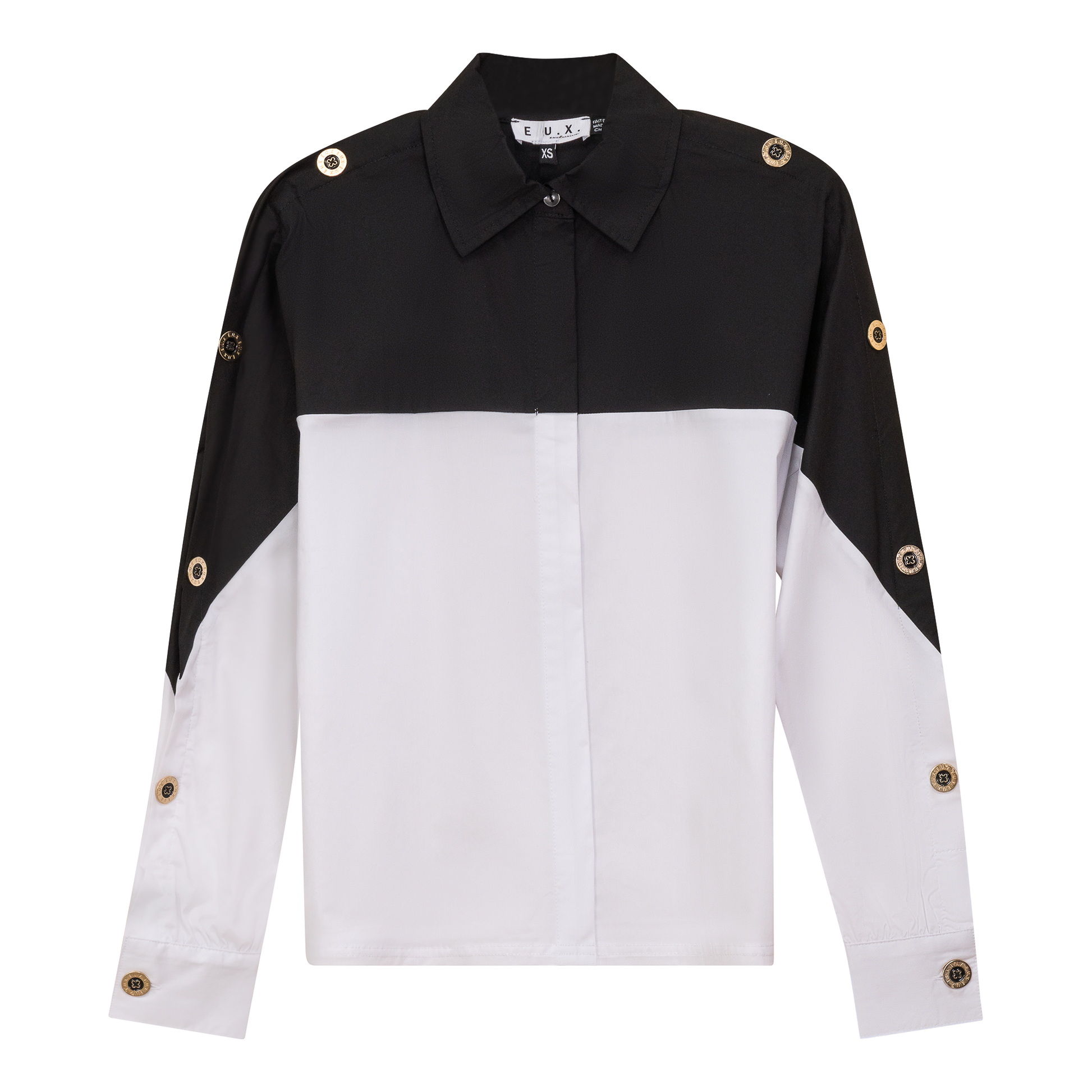 Dolman 2 Tone Button Shirt White Black