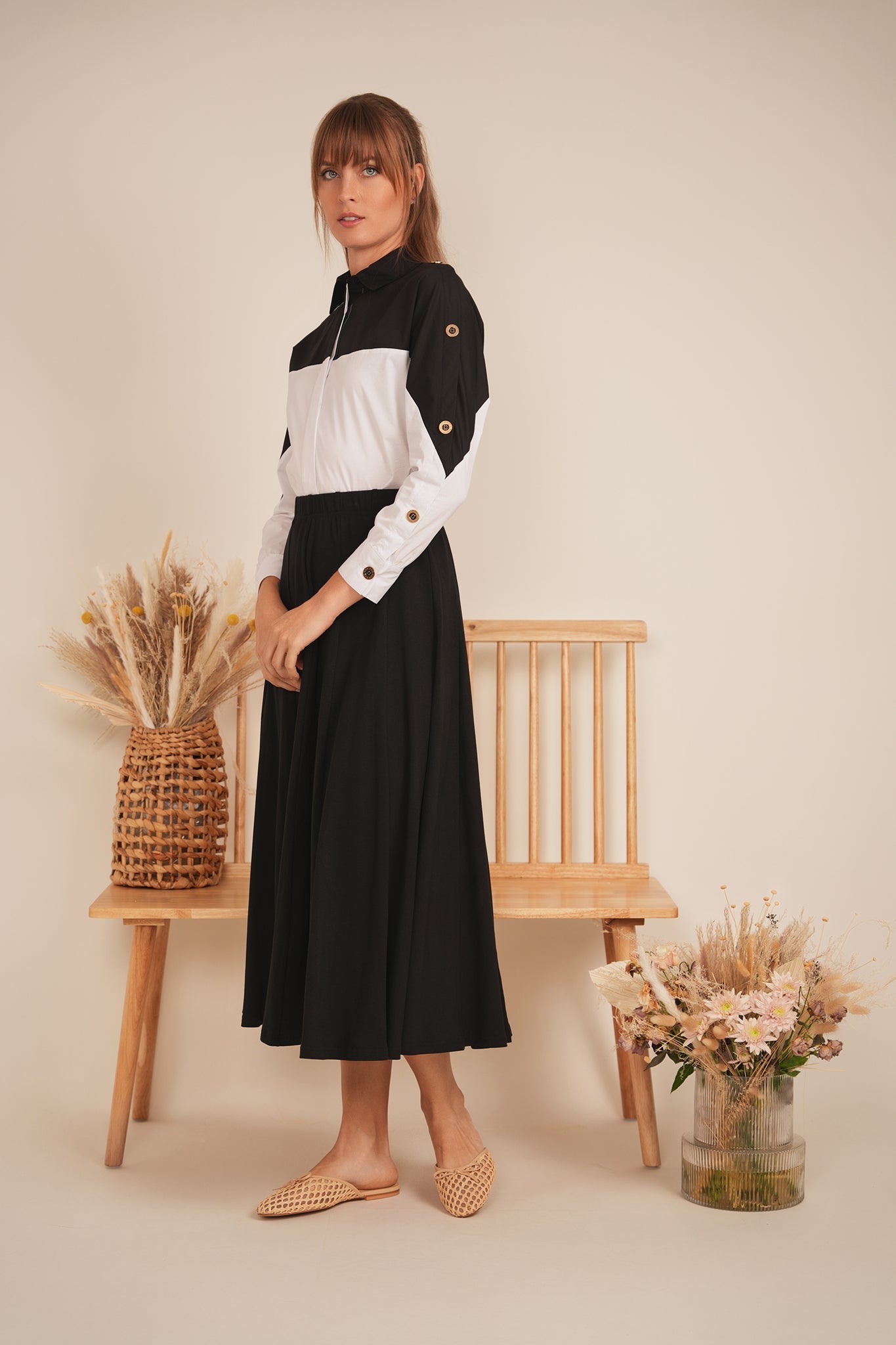 Dolman 2 Tone Button Shirt