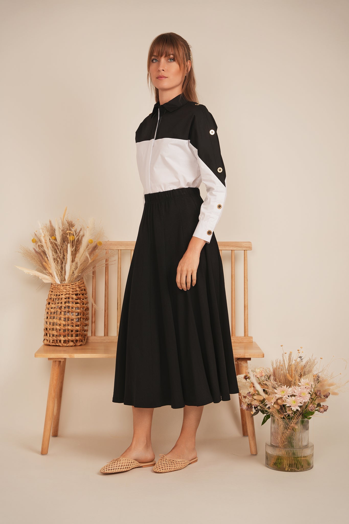 Dolman 2 Tone Button Shirt