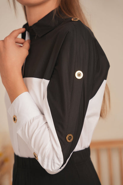 Dolman 2 Tone Button Shirt