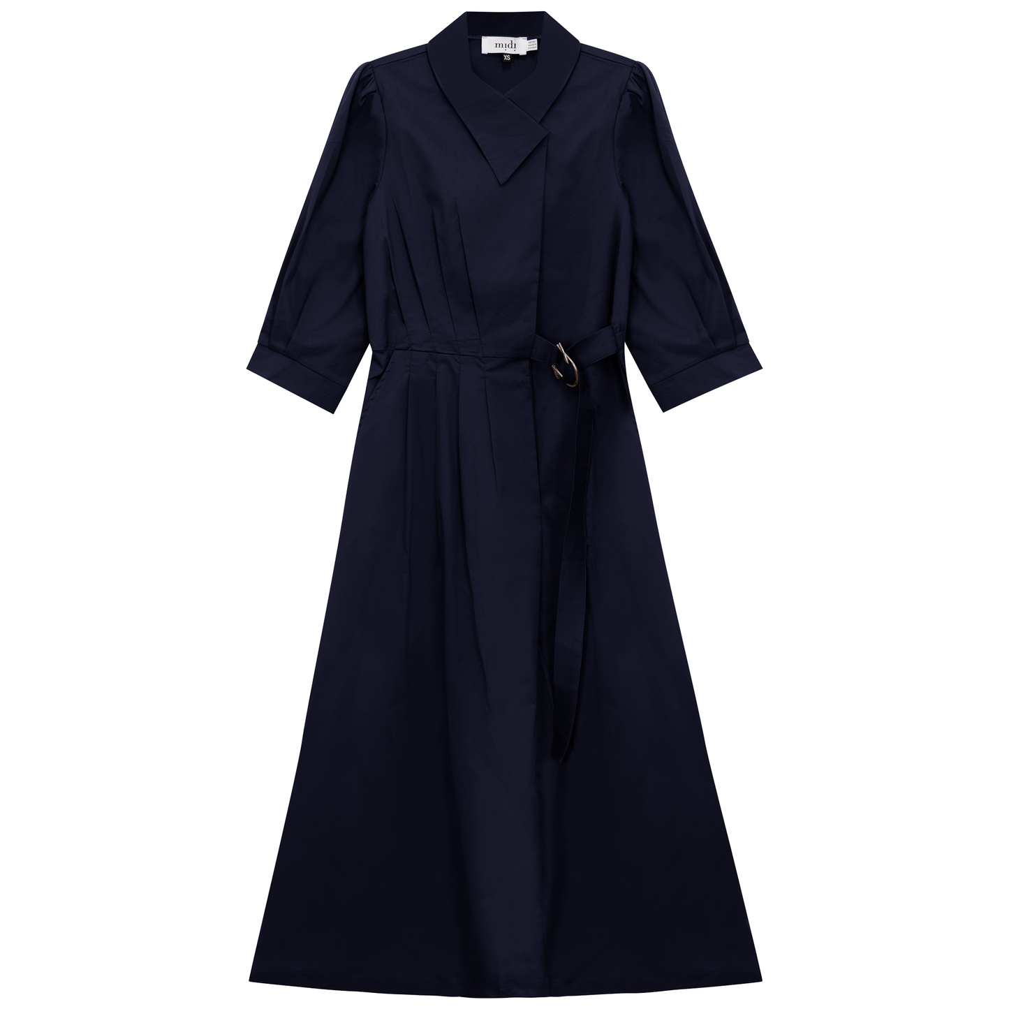 Cotton Midi Wrap Dress Dark Navy