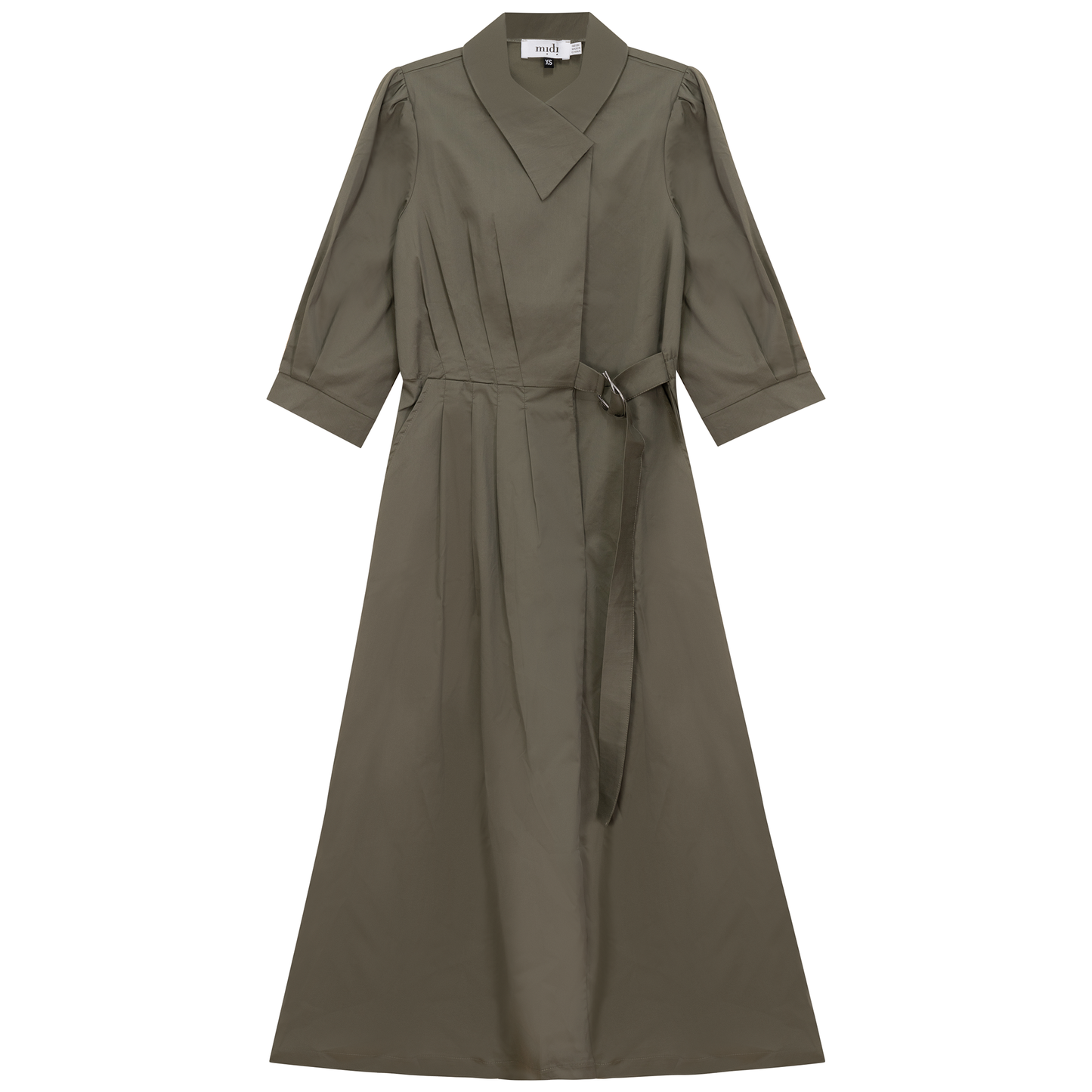 Cotton Midi Wrap Dress Light Olive