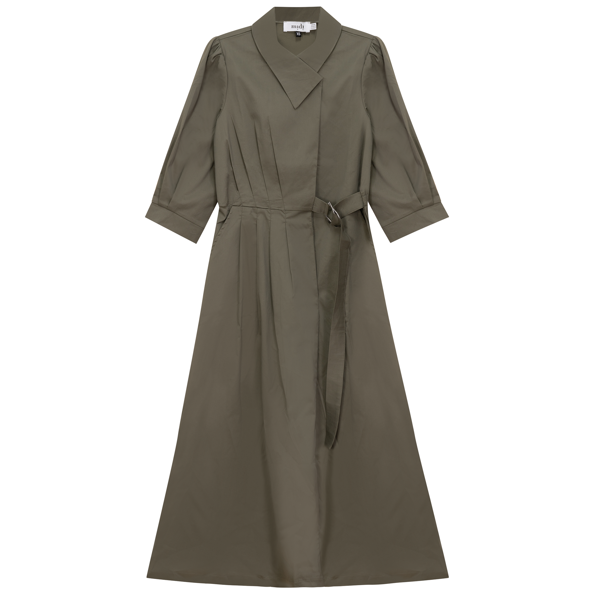 Cotton Midi Wrap Dress Light Olive