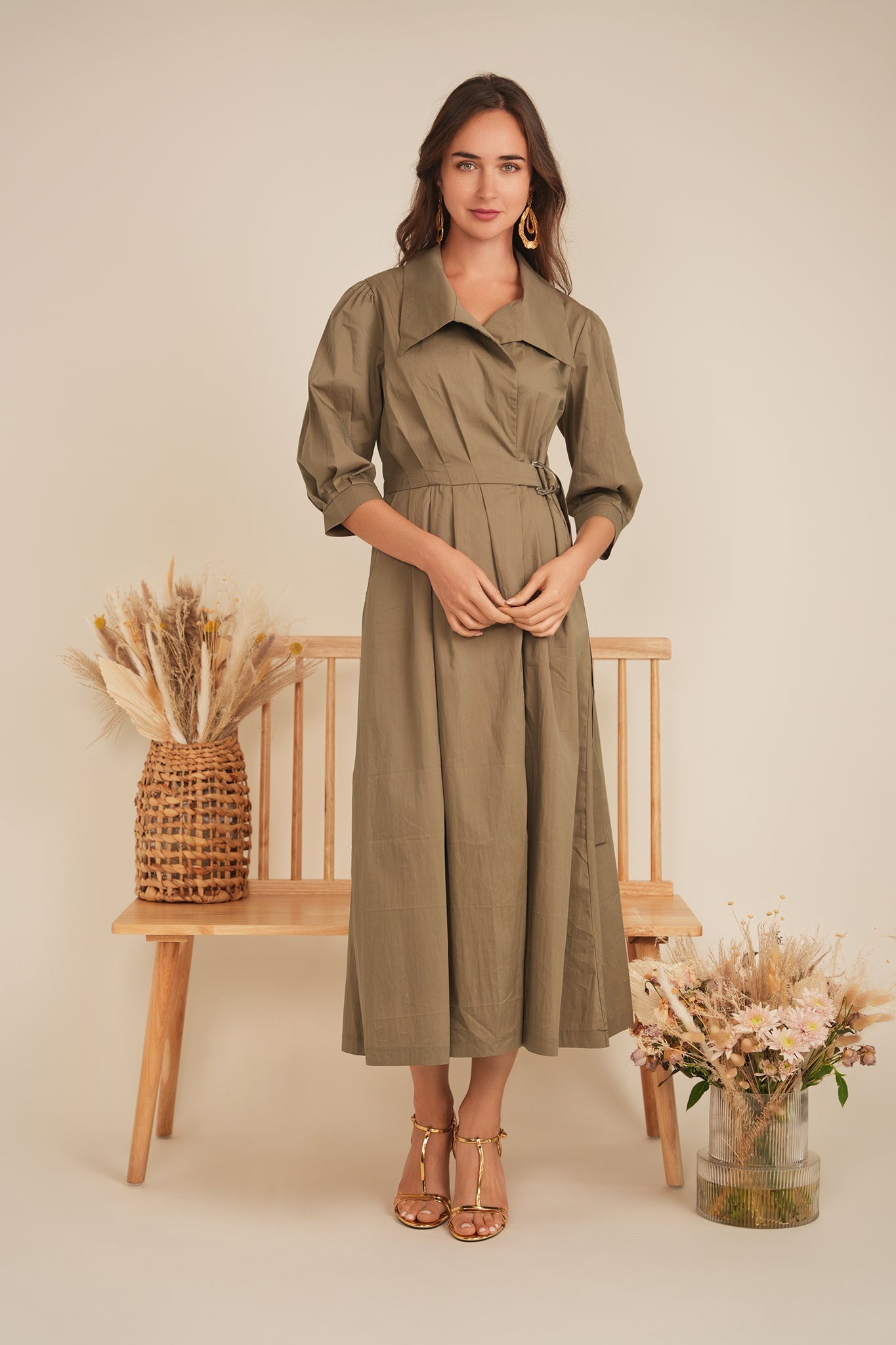 Cotton Midi Wrap Dress