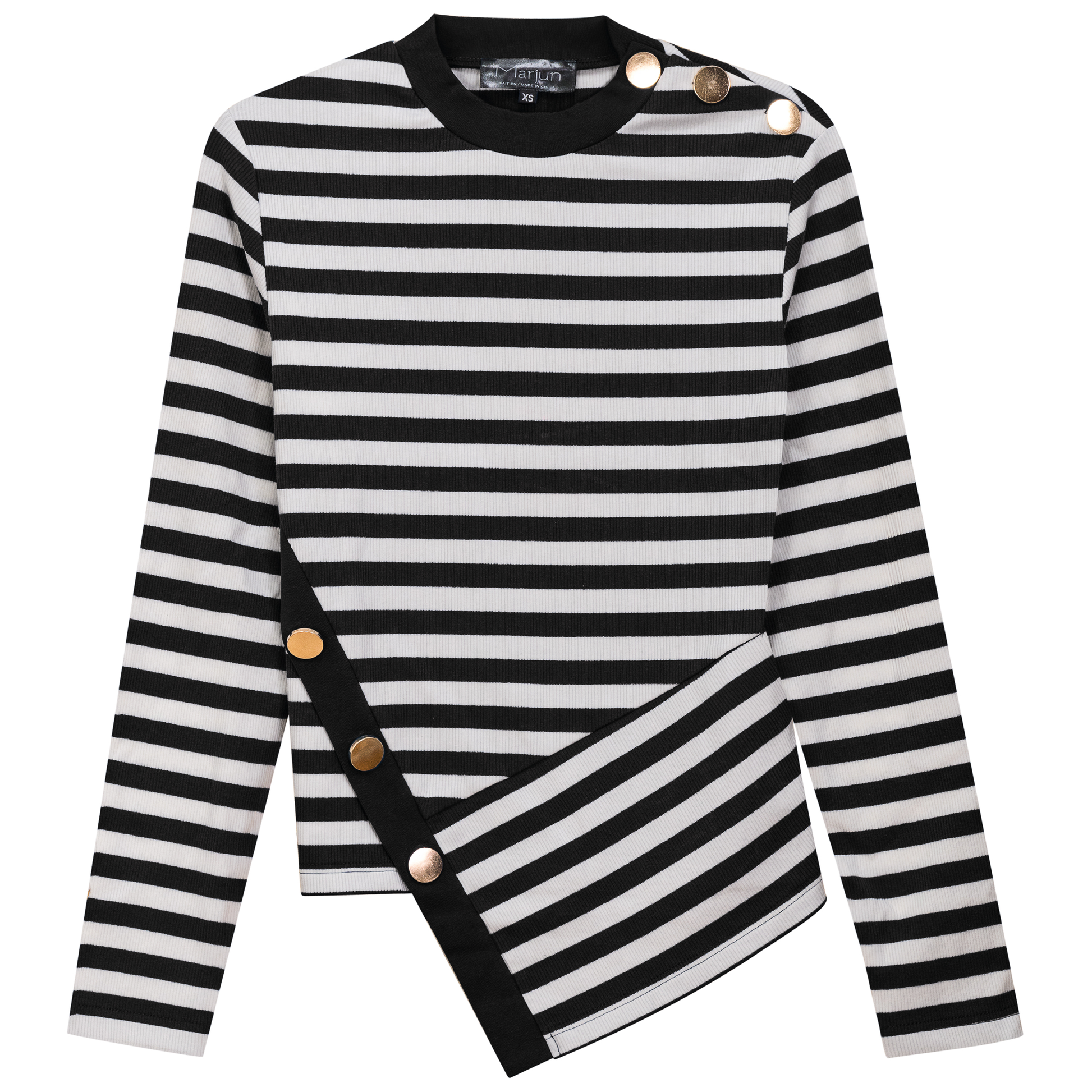 Striped Asymetric Cut Top Black White