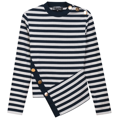Striped Asymetric Cut Top Navy White