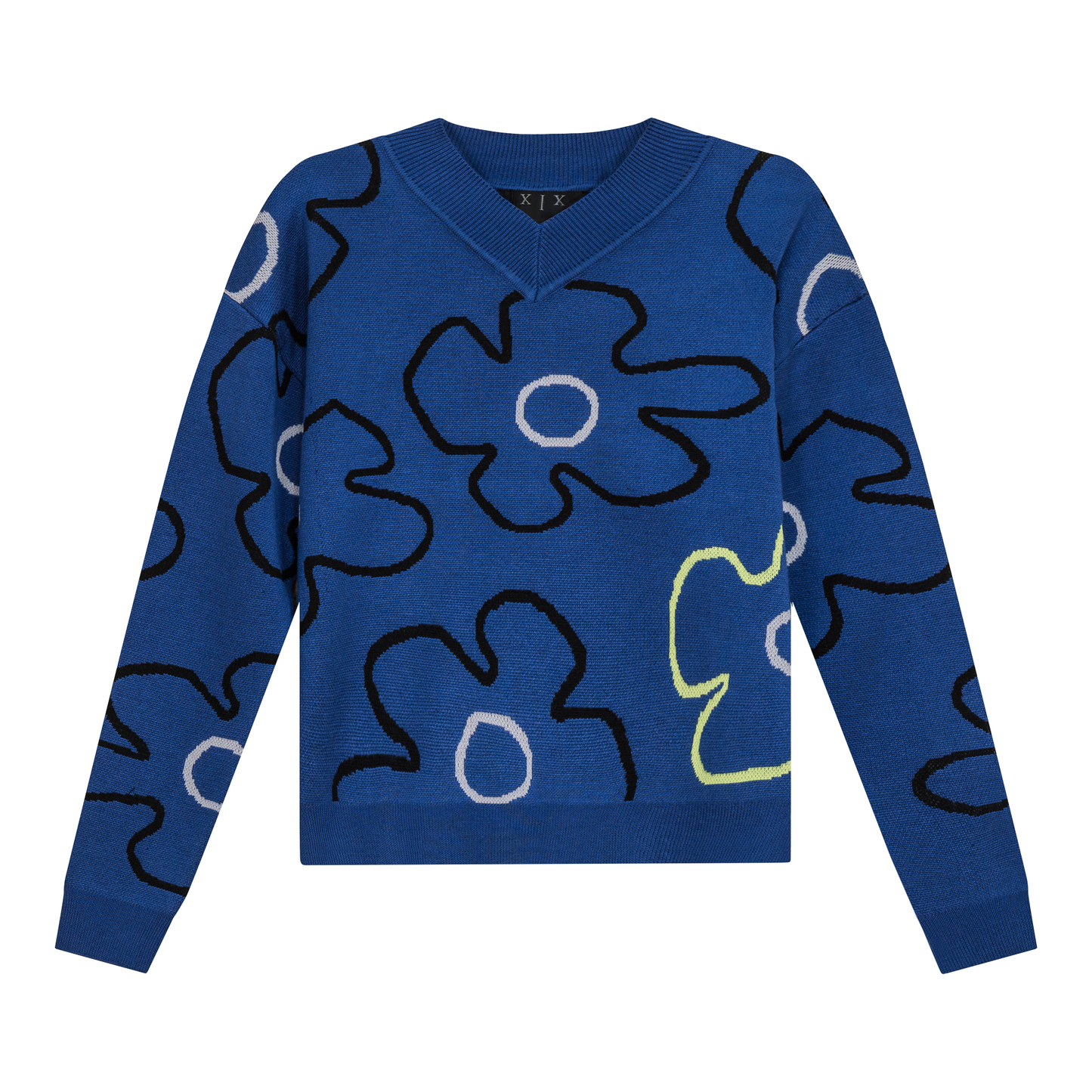 Floral Knit Sweater Medium Denim