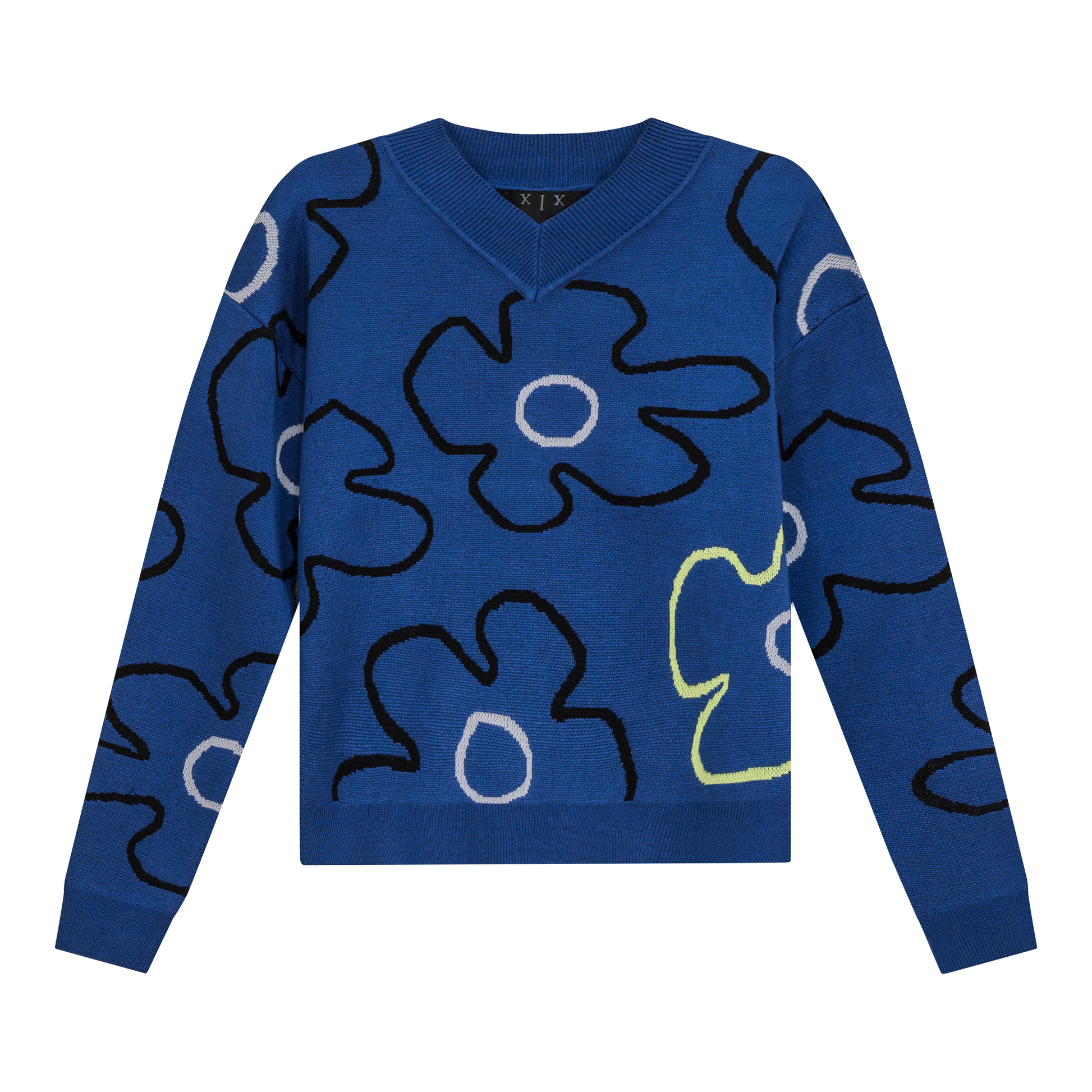 Floral Knit Sweater Medium Denim