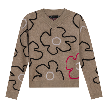 Floral Knit Sweater Stone