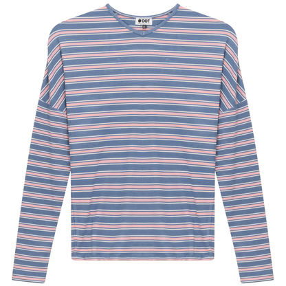 V Neck Dolman Striped Tee Chambray Pink