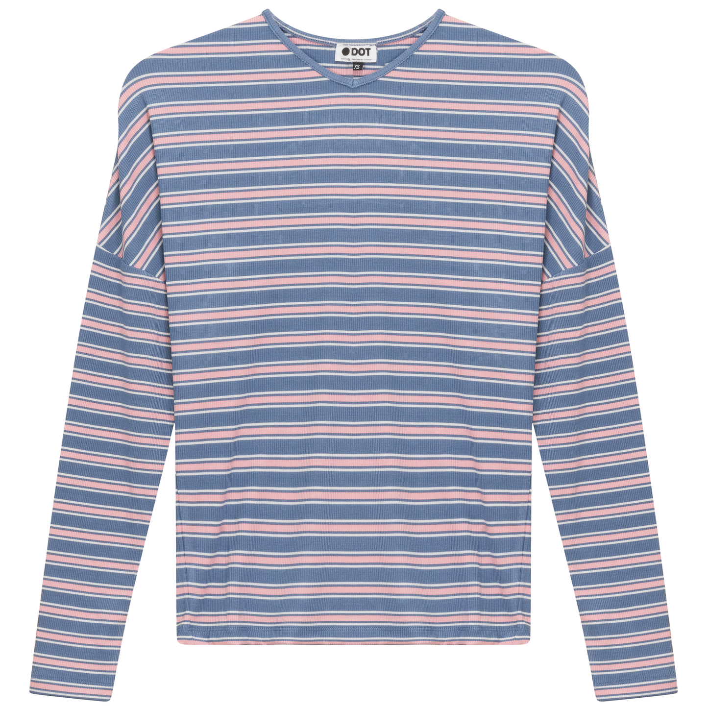 V Neck Dolman Striped Tee Chambray Pink