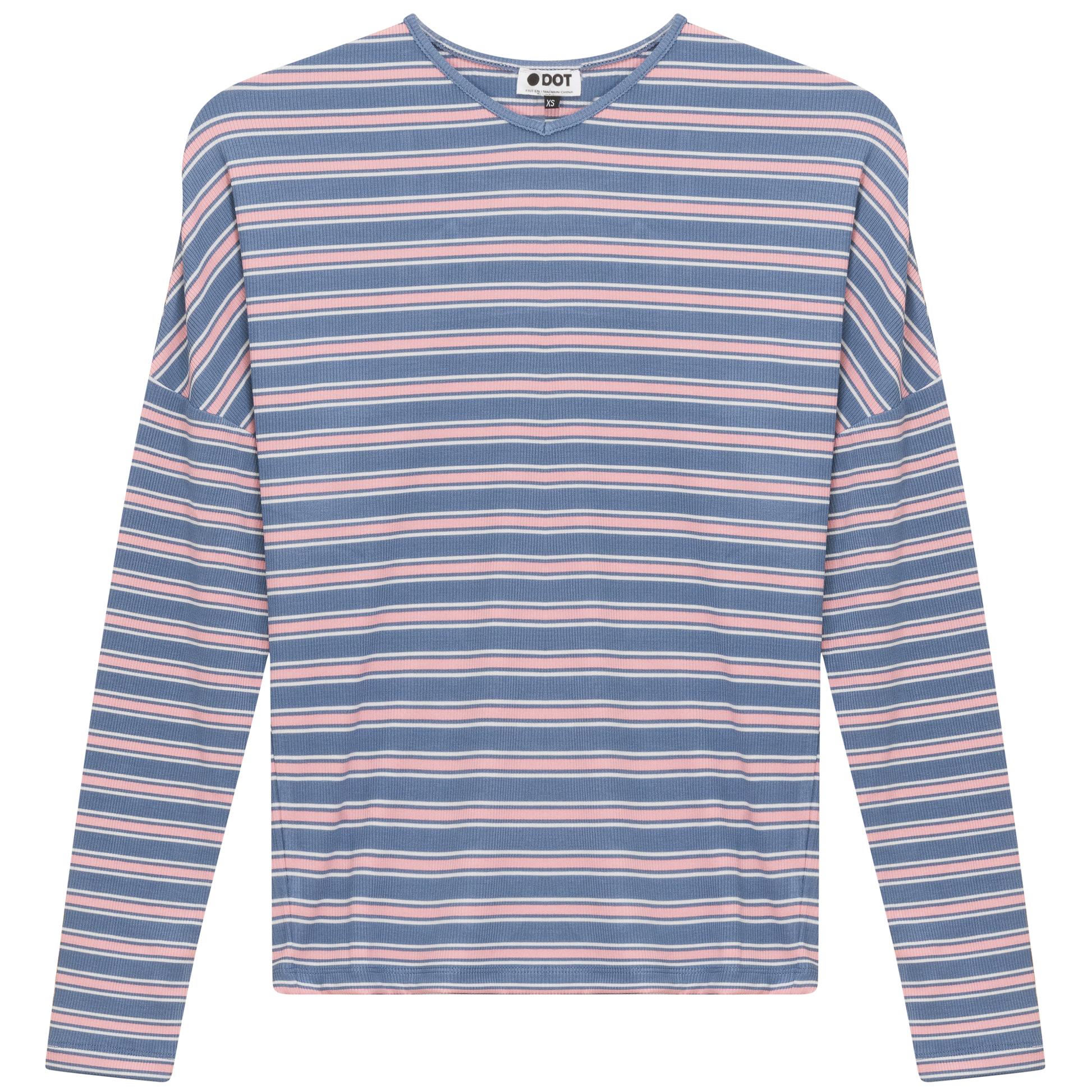 V Neck Dolman Striped Tee Chambray Pink