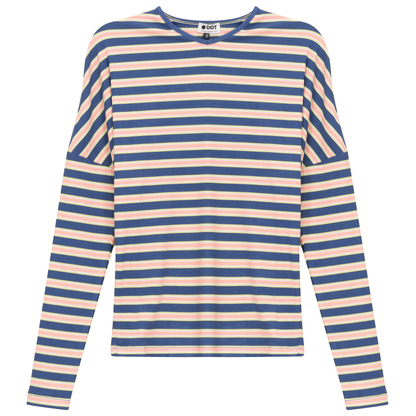 V Neck Dolman Striped Tee Cobal Peach