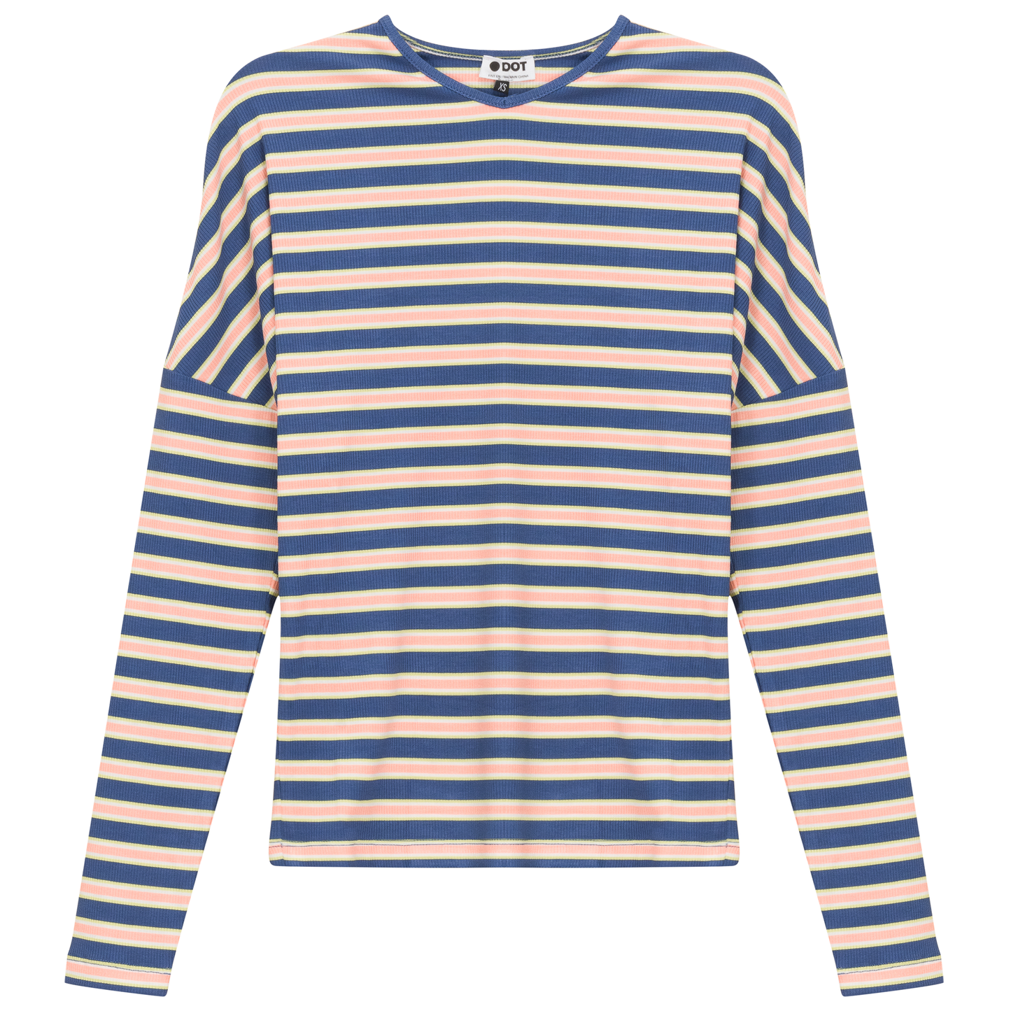 V Neck Dolman Striped Tee Cobal Peach