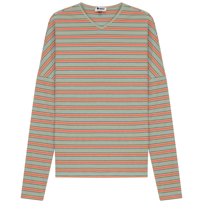 V Neck Dolman Striped Tee Mint Pink