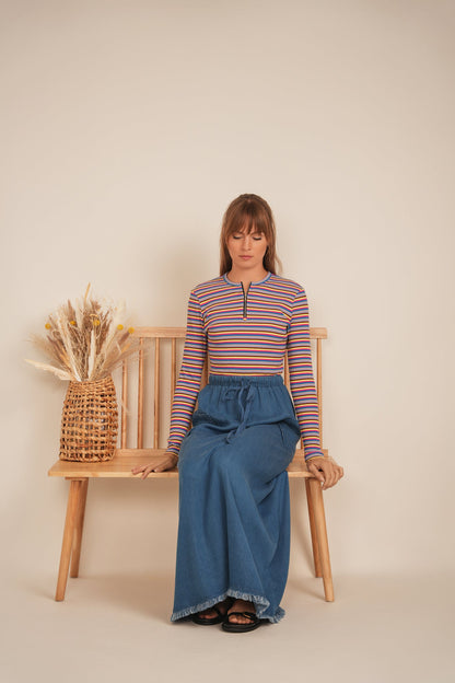 V Neck Dolman Striped Tee