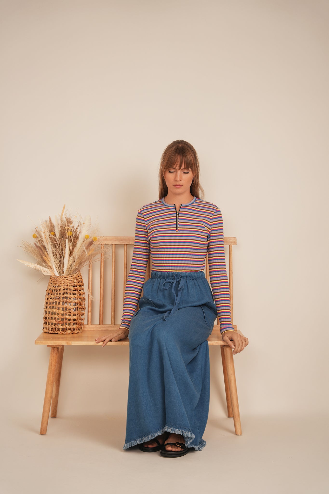 V Neck Dolman Striped Tee