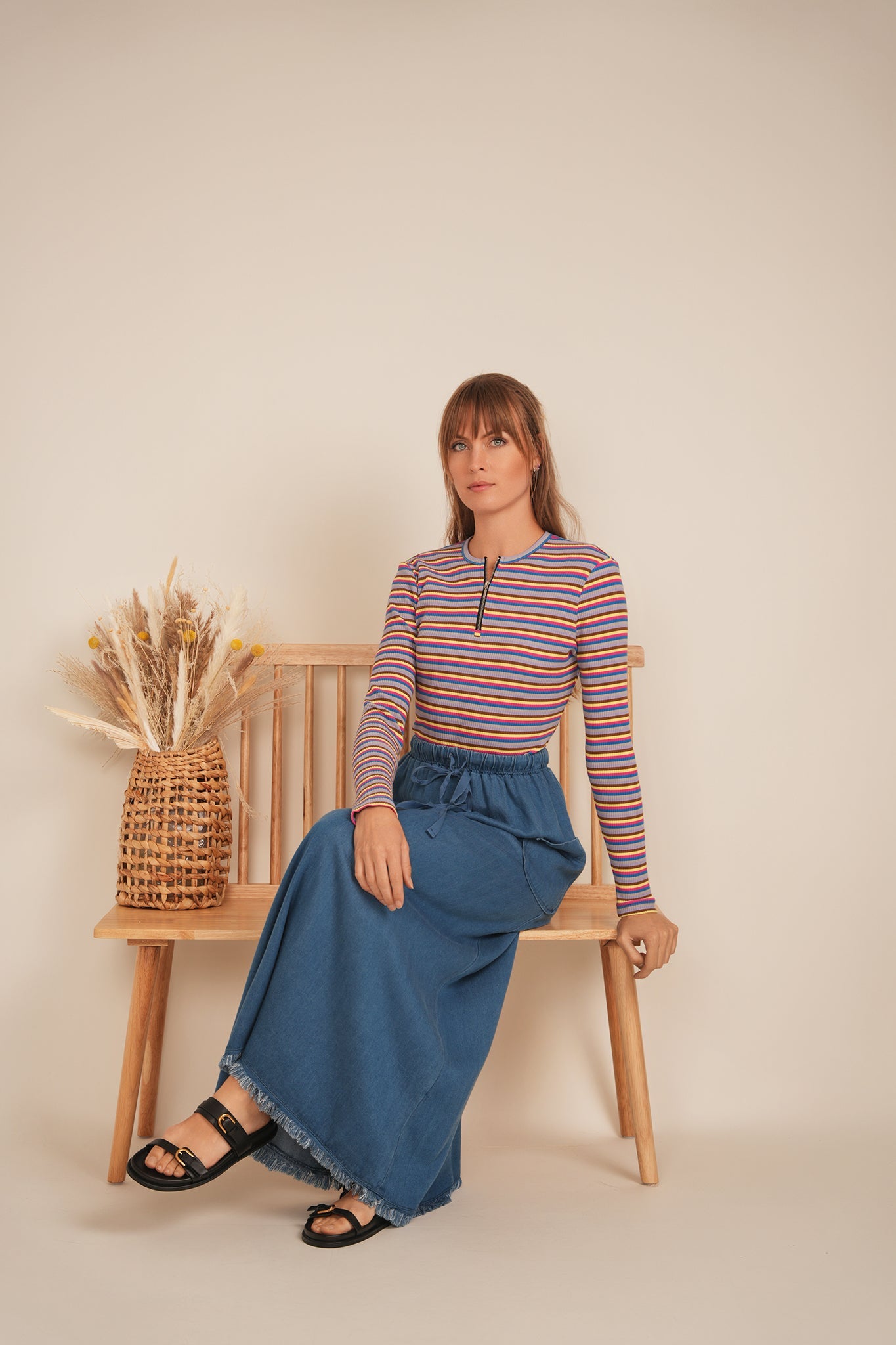 V Neck Dolman Striped Tee