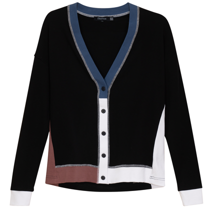 Color Blocked Cardigan Black Chambray