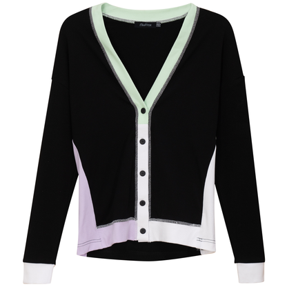 Color Blocked Cardigan Black Light Pistachio