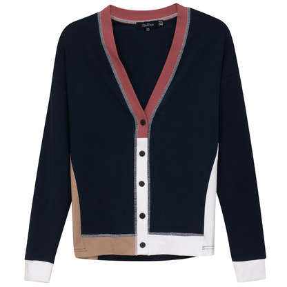 Color Blocked Cardigan Dark Denim Russet