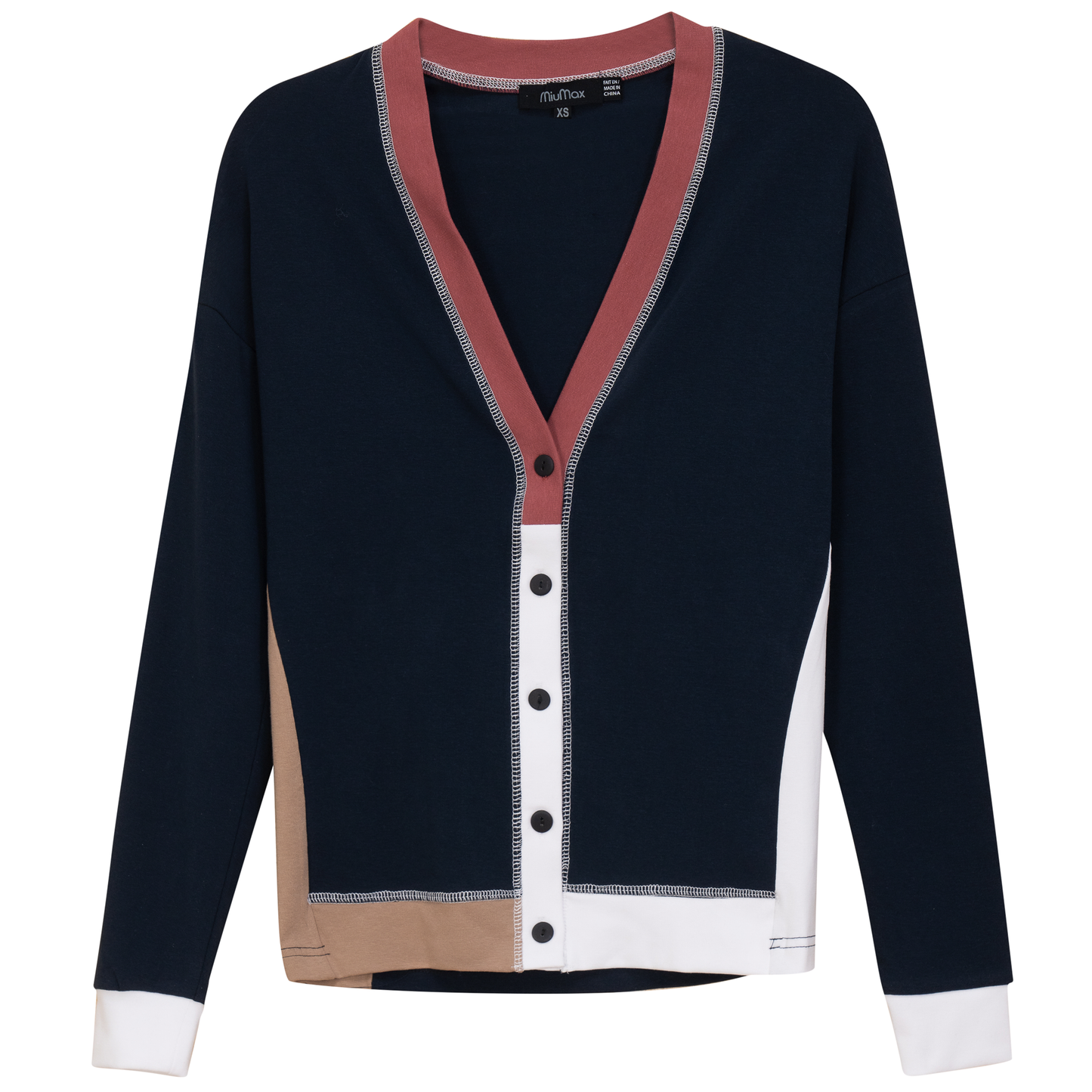 Color Blocked Cardigan Dark Denim Russet