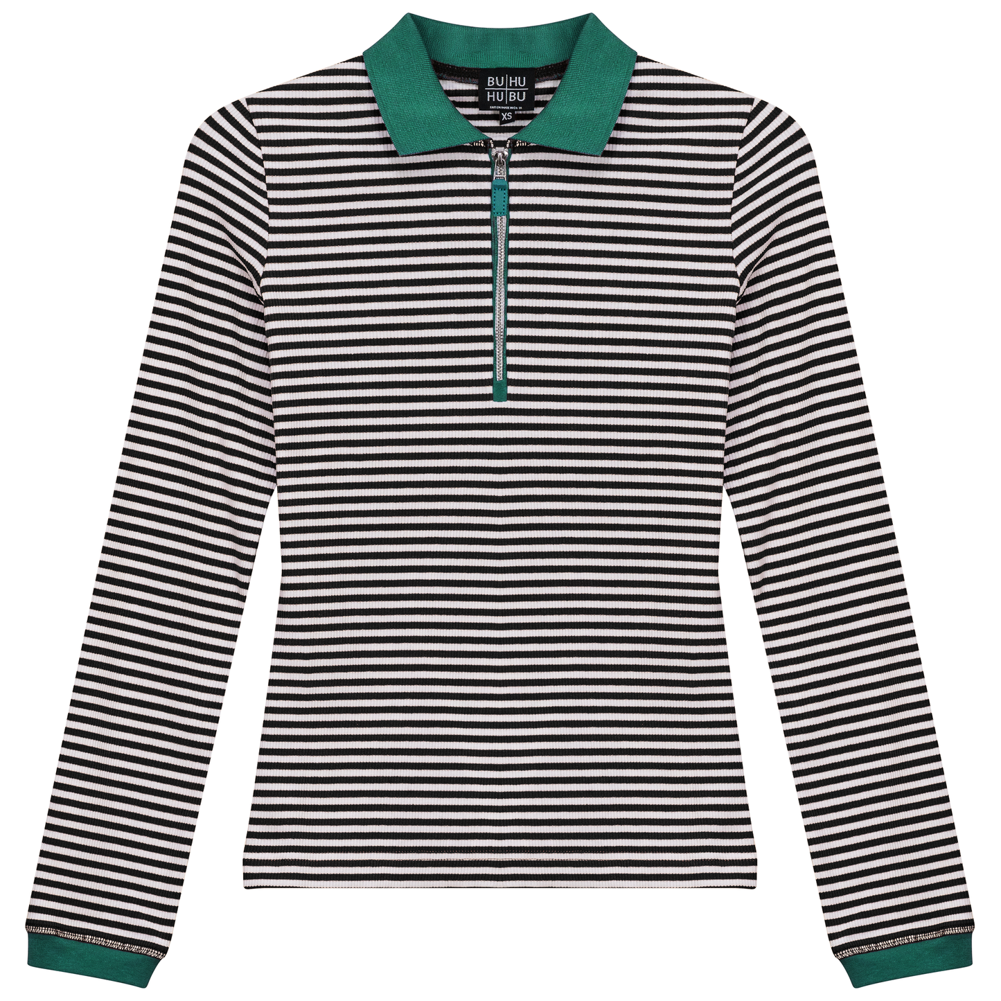 Stripped Ribbed Zipper Henley Tee Black
