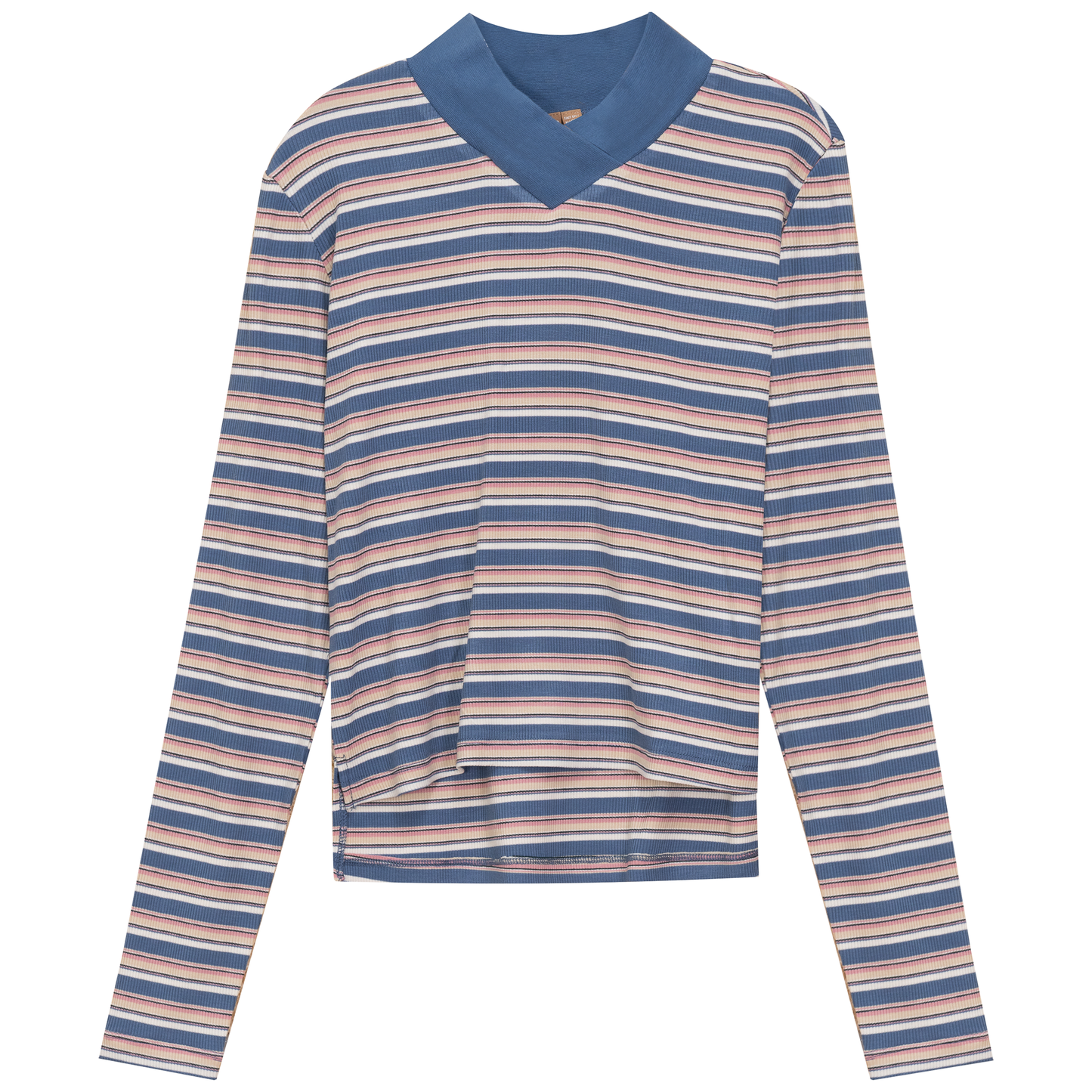 Cropped Striped V Neck Tee Chambray