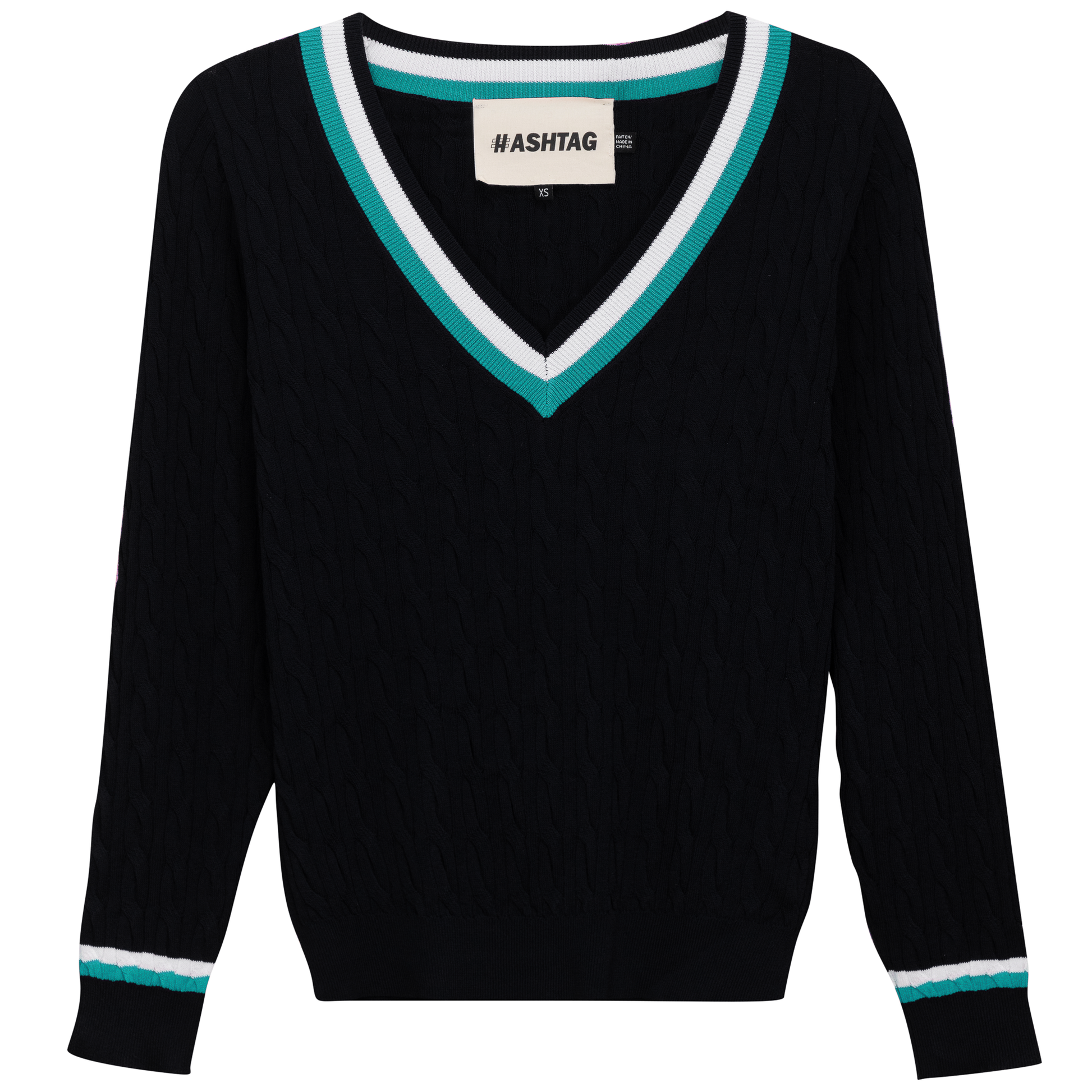 V Neck Cable Sweater Black