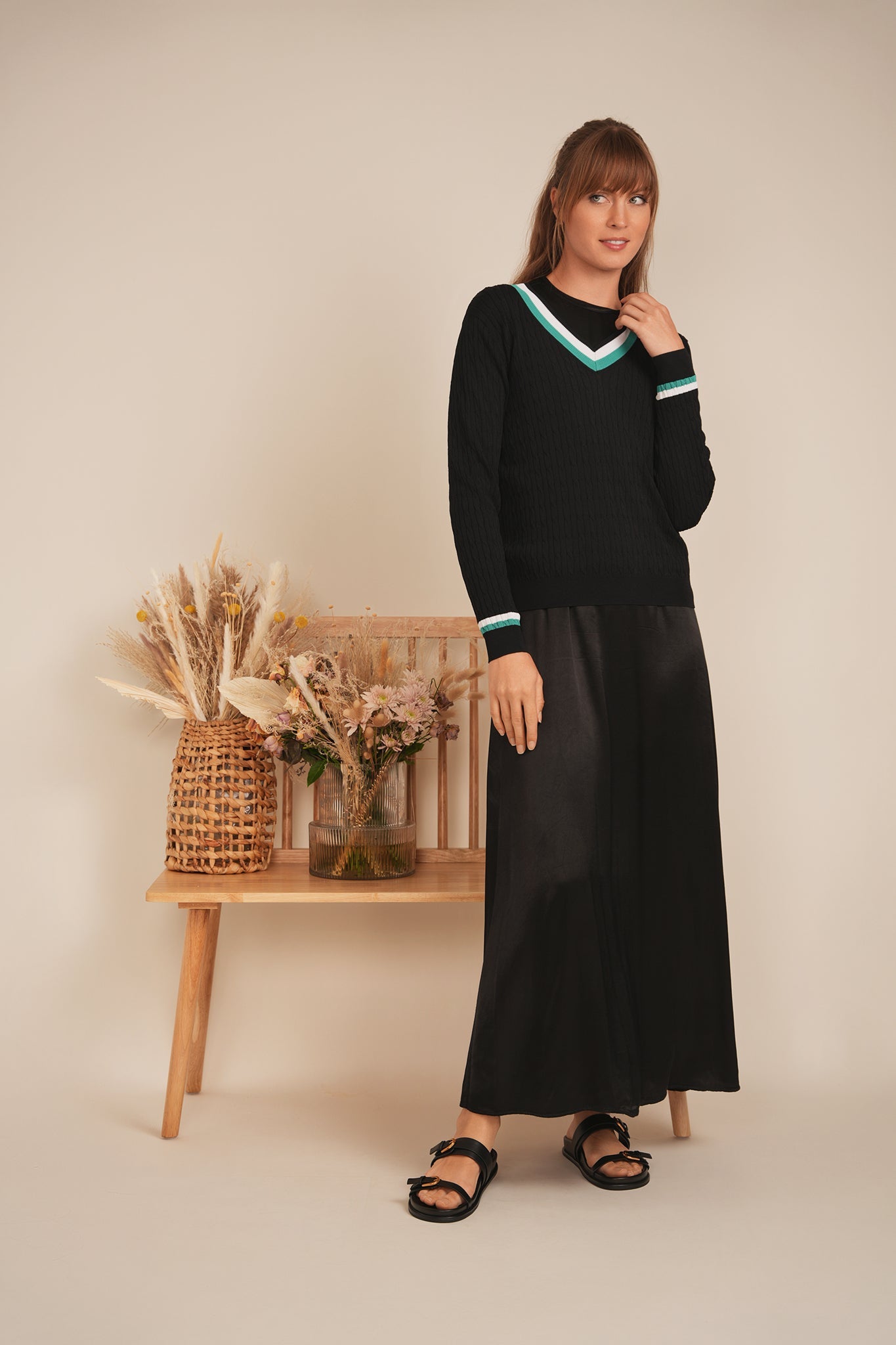 V Neck Cable Sweater