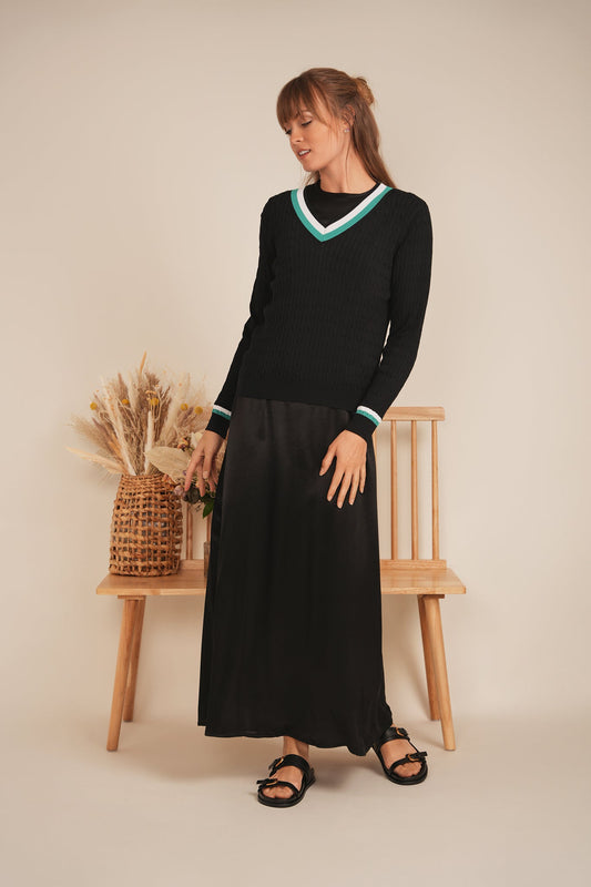 V Neck Cable Sweater