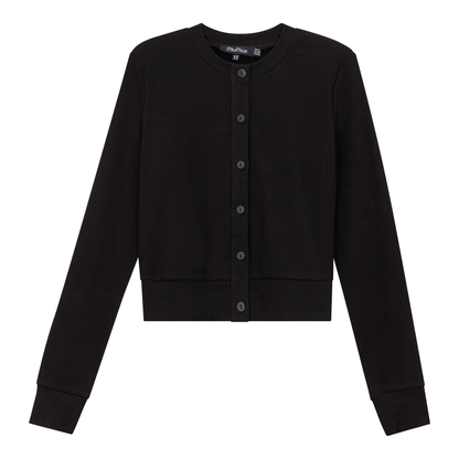 Cropped Ribbed Cardigan Black
