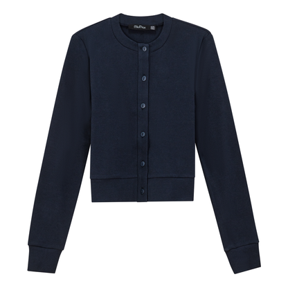 Cropped Ribbed Cardigan Dark Denim