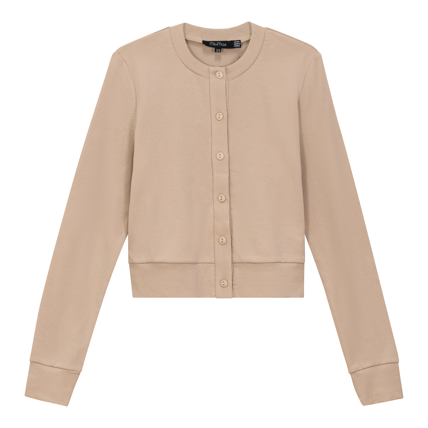 Cropped Ribbed Cardigan Light Beige