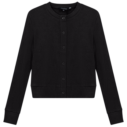 Cropped Ribbed Cardigan Black