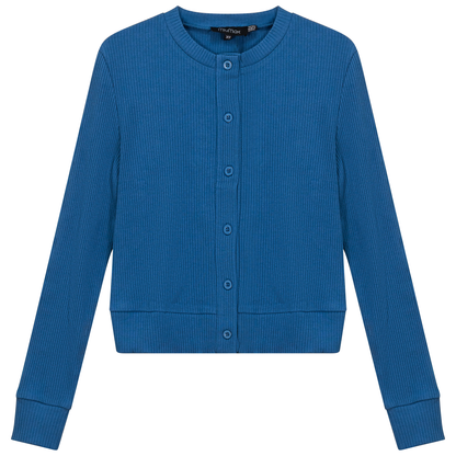 Cropped Ribbed Cardigan Chambray