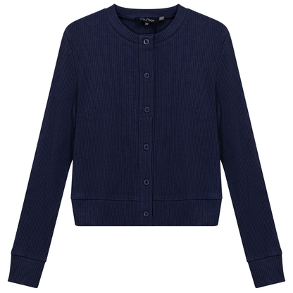 Cropped Ribbed Cardigan Dark Denim