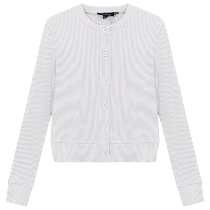 Cropped Ribbed Cardigan White