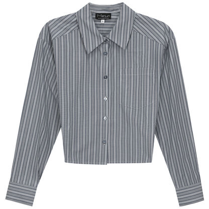 Cropped Striped Blouse Black