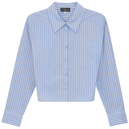 Cropped Striped Blouse Blue