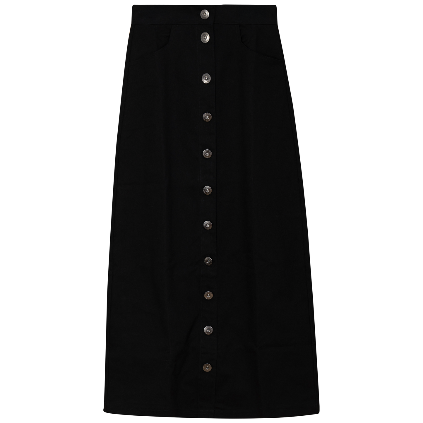 Cotton Maxi Button Skirt Black