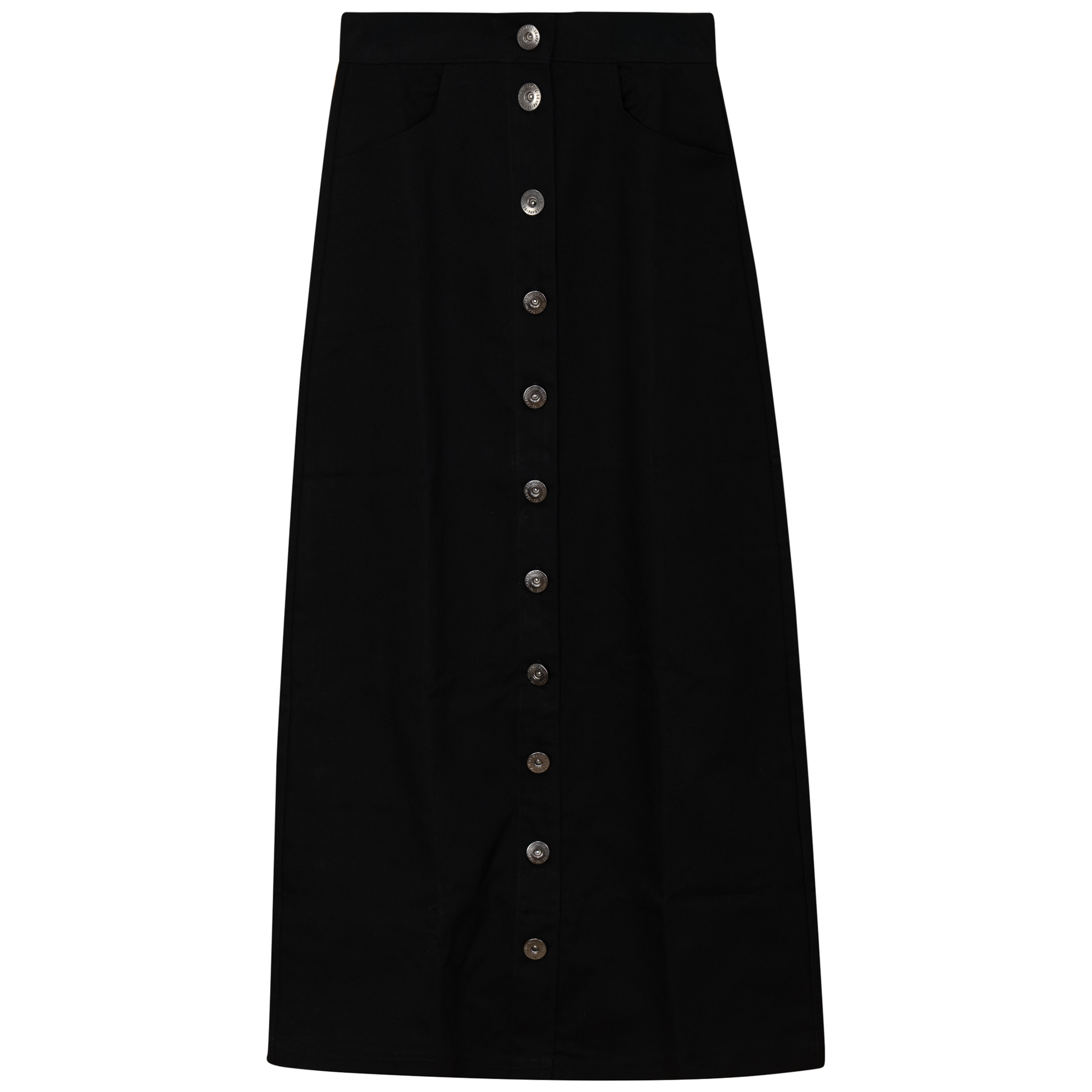 Cotton Maxi Button Skirt Black