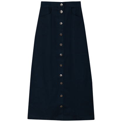 Cotton Maxi Button Skirt Dark Denim