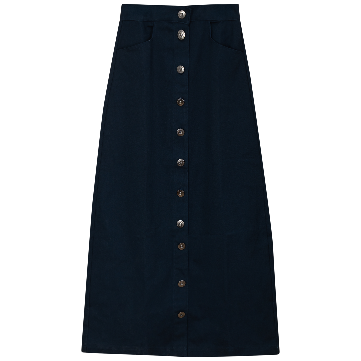 Cotton Maxi Button Skirt Dark Denim